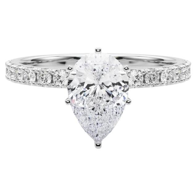 GIA 2,01ct Pear Solitaire with Half Eternity Anello di diamanti in oro bianco 18K