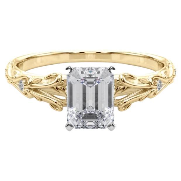 GIA 1.01ct Emerald Vintage 3-Stone Heart 
Vine 18K Yellow Gold Diamond Ring