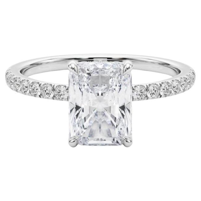 Bague en or blanc 18 carats certifiée GIA 1,51 carat Radiant Halo caché Pave