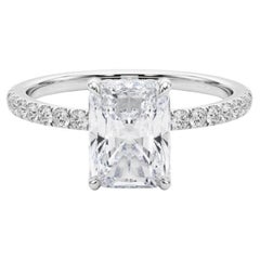 Bague en or blanc 18 carats certifiée GIA 1,51 carat Radiant Halo caché Pave