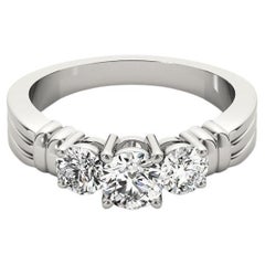 GIA-zertifizierter 2,01 Karat runder dreisteiniger Diamantring aus Platin mit geripptem Band
