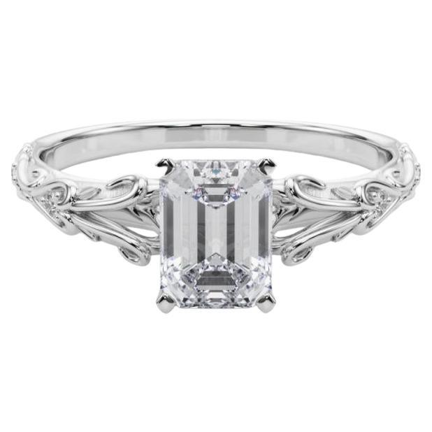 GIA 1.71ct Emerald Vintage 3-Stone Heart
Vine 18K White Gold Diamond Ring