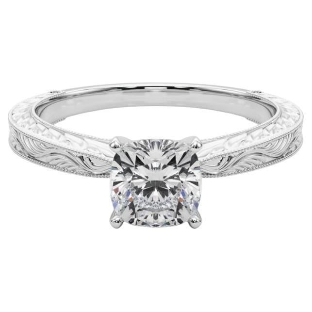 GIA 0.80ct Cushion Classic Solitaire Antique Engraved Diamond Ring