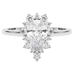 GIA Certified 1,20 Carat Pear Halo Cluster Anello con diamanti in oro bianco 18K
