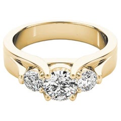 GIA 1.30ct Round 3-Stone Beveled Band Cathedral 18K Yellow Gold Diamond Ring