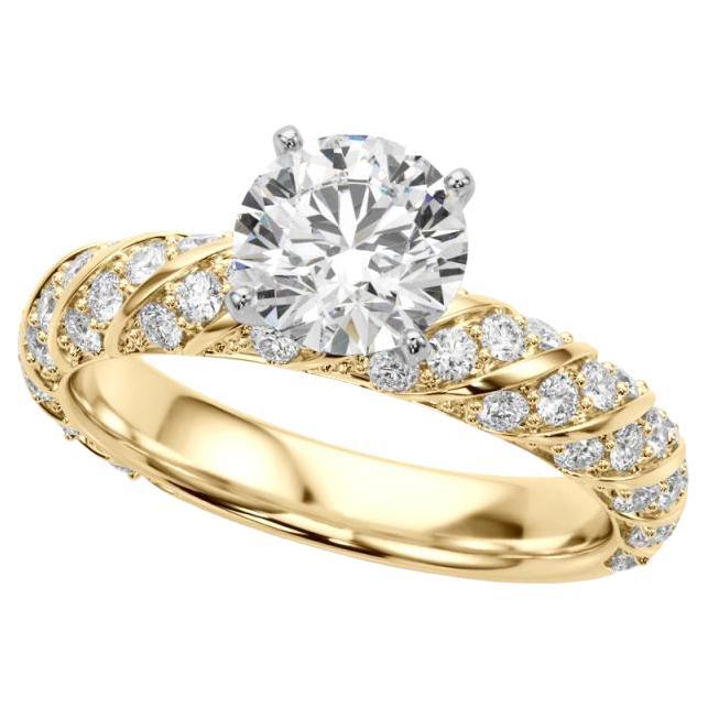 Anillo de diamantes con banda de pavé trenzada redonda de 2,00 quilates con certificación GIA