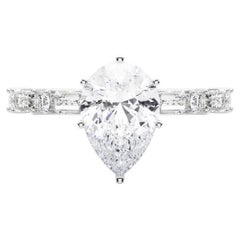 GIA 1.01ct Pear Round 
Baguette Channel Band 18K White Gold Diamond Ring