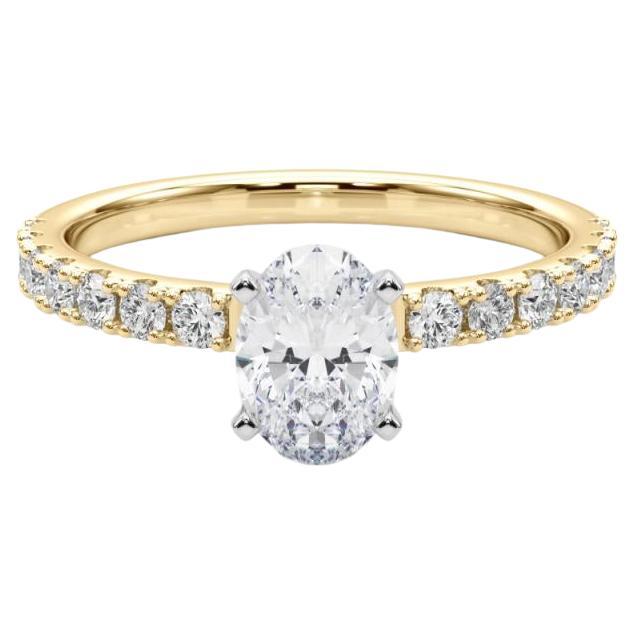 GIA 1,70ct Solitario ovale con mezza eternità in oro giallo 18 carati