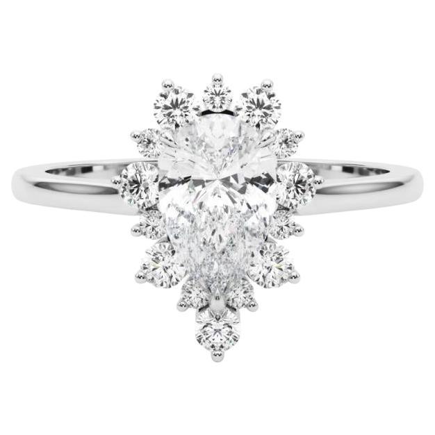 GIA Certificato 0,70 Carati Pear Halo Cluster Anello con diamante