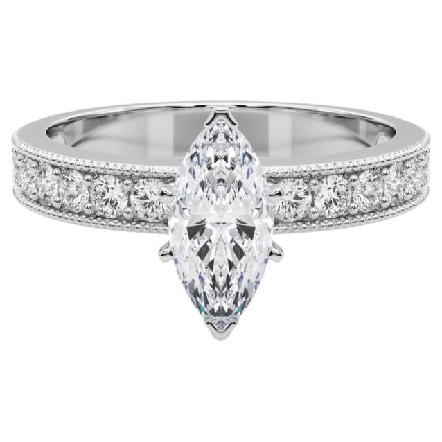 GIA 0.8 Carat Marquise Vintage Milgrain Channel Diamond Ring