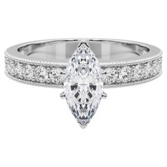 GIA 0.8 Carat Marquise Vintage Milgrain Channel Diamond Ring