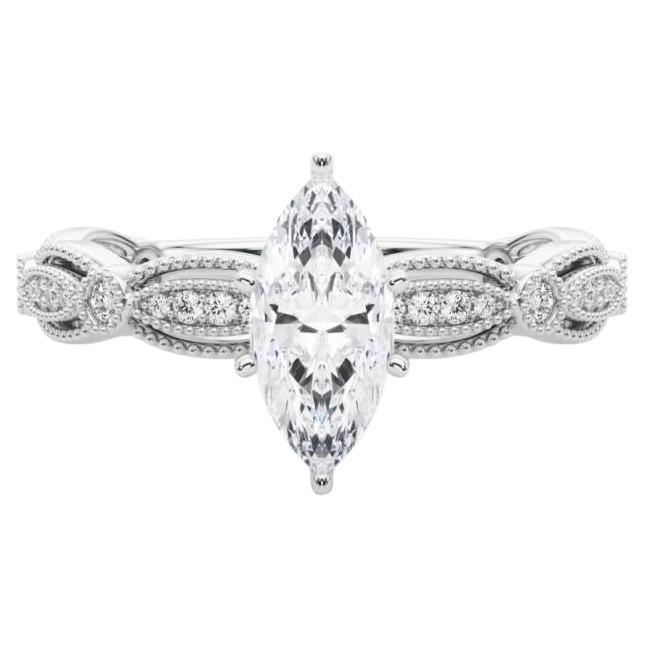 GIA zertifiziert 1.82 Karat Vintage Marquise Milgrain Band Diamantring