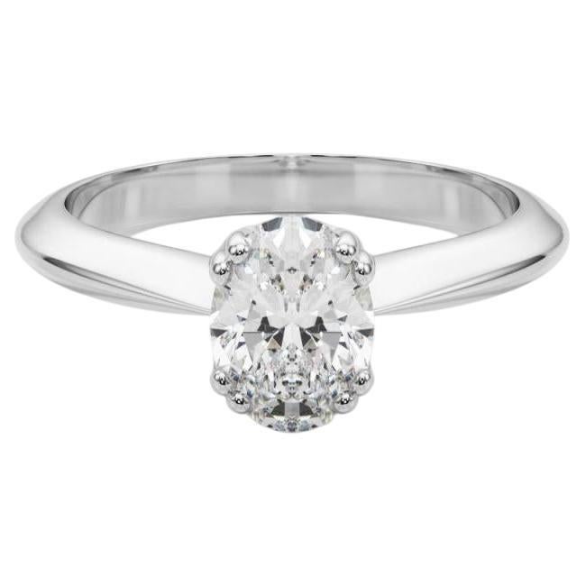 GIA zertifiziert 1,00 Karat Oval Solitär Tulip Kathedrale Diamantring