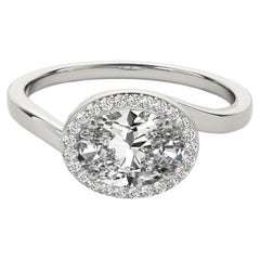 GIA 1,50 quilates Anillo de diamantes de oro blanco de 18 quilates con halo ovalado este-oeste y bypass curvo