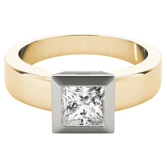 GIA 2.00ct Princess Modern Lünette Solitär Breite Band Gelbgold Diamantring