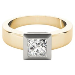 GIA 2.00ct Princess Modern Lünette Solitär Breite Band Gelbgold Diamantring