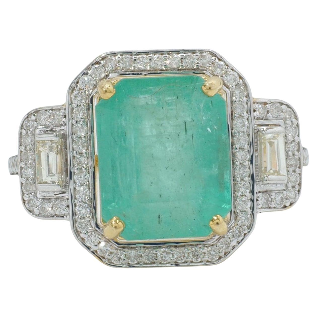 Anillo de diamantes con gema esmeralda de 3,70 ct en oro macizo de 14k (certificado)