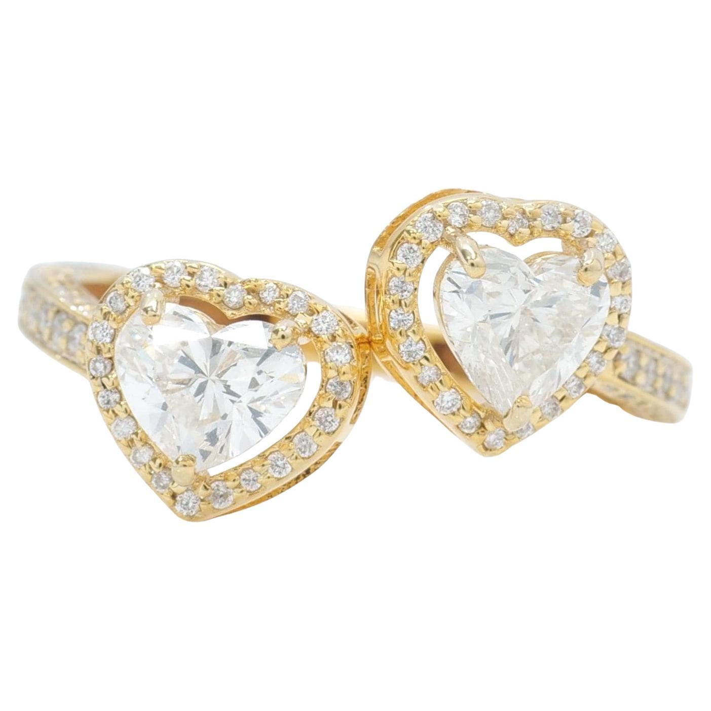 14k Solid Gold Toi Moi Heart Bypass Natural Diamonds Statement Ring (Certified) For Sale