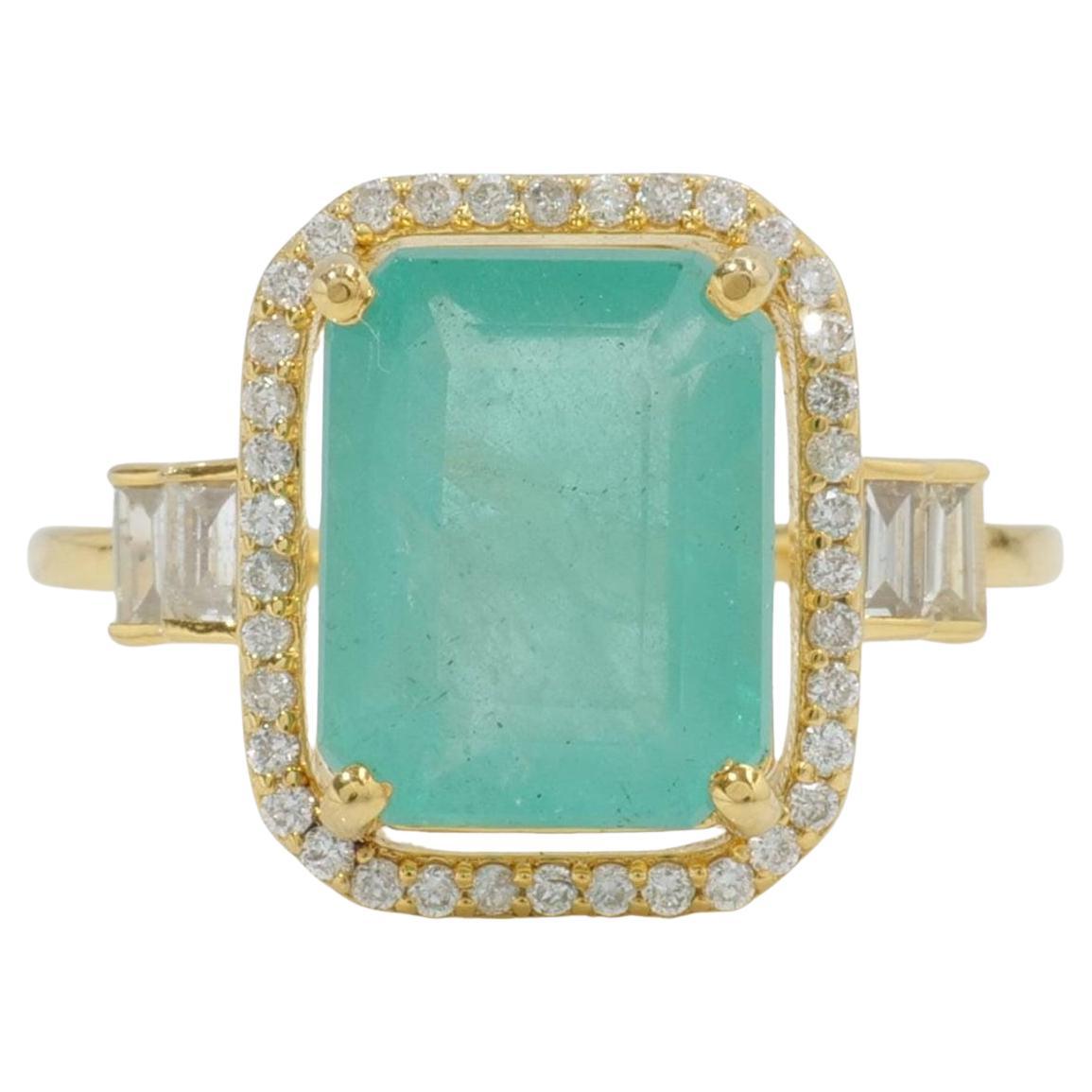 3,60ct Smaragd Edelstein Ring mit natürlichen Diamanten in 14K Solid Gold (zertifiziert)