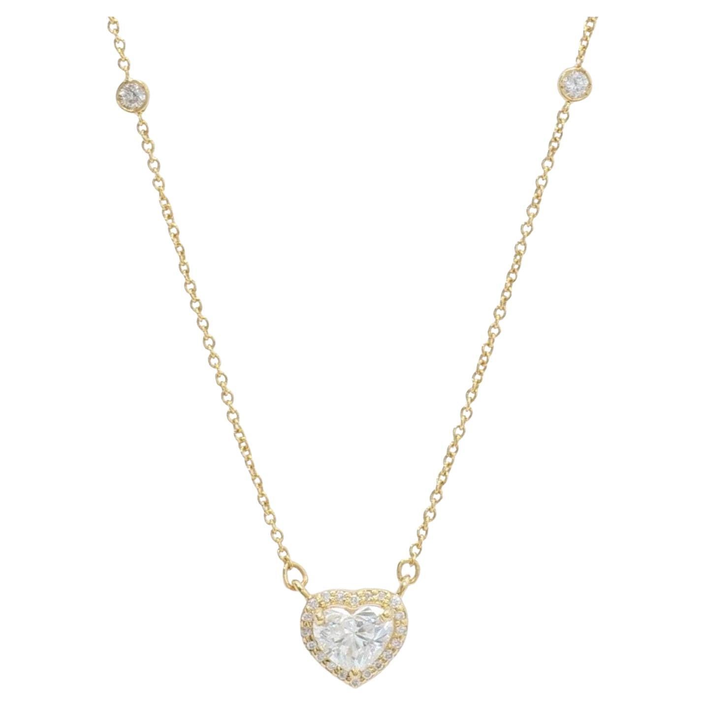 Collana a catena con diamanti naturali taglio cuore da 0,54 carati in oro massiccio 14k (certificato)