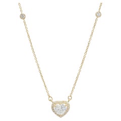 14k Solid Gold Heart Station Layering Chain Necklace with Diamonds (Certified)