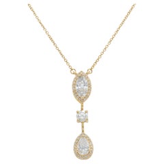 14k Solid Gold Three Stone Drop Layering Necklace With Dimaonds (Certified)