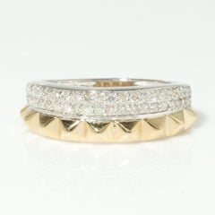 14k Solid Gold Pyramid Two Tone Ring with Natural Diamonds (Certified)