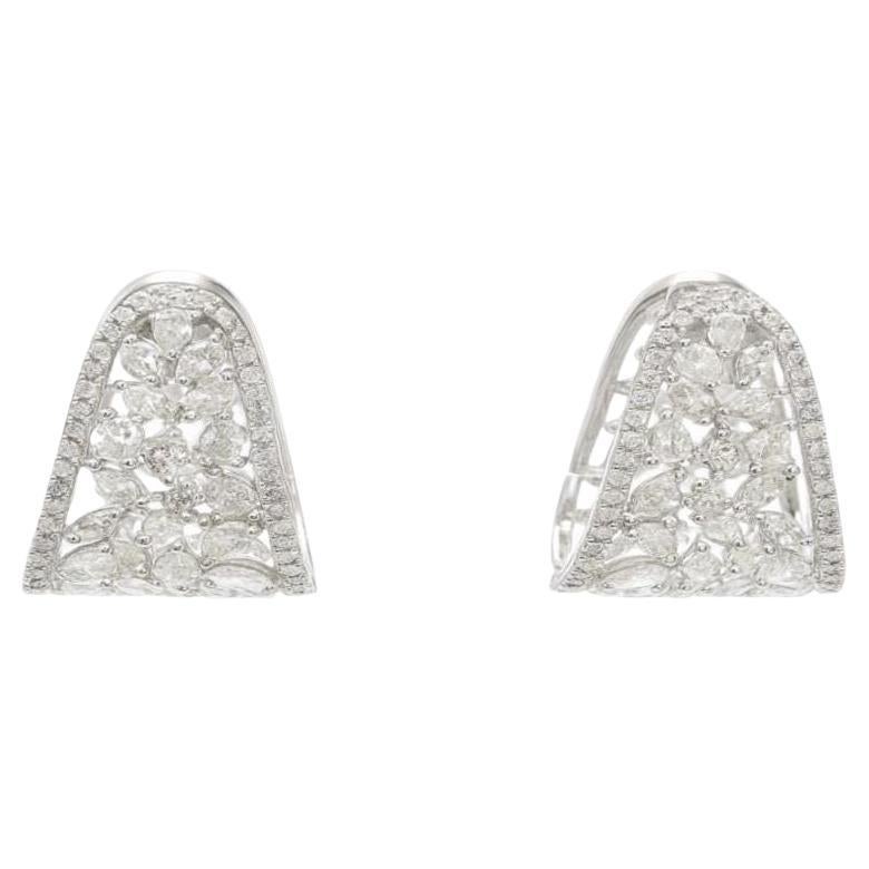 14k Solid Gold Floral Huggie Earrings With Fancy Natural Diamonds (Certified)