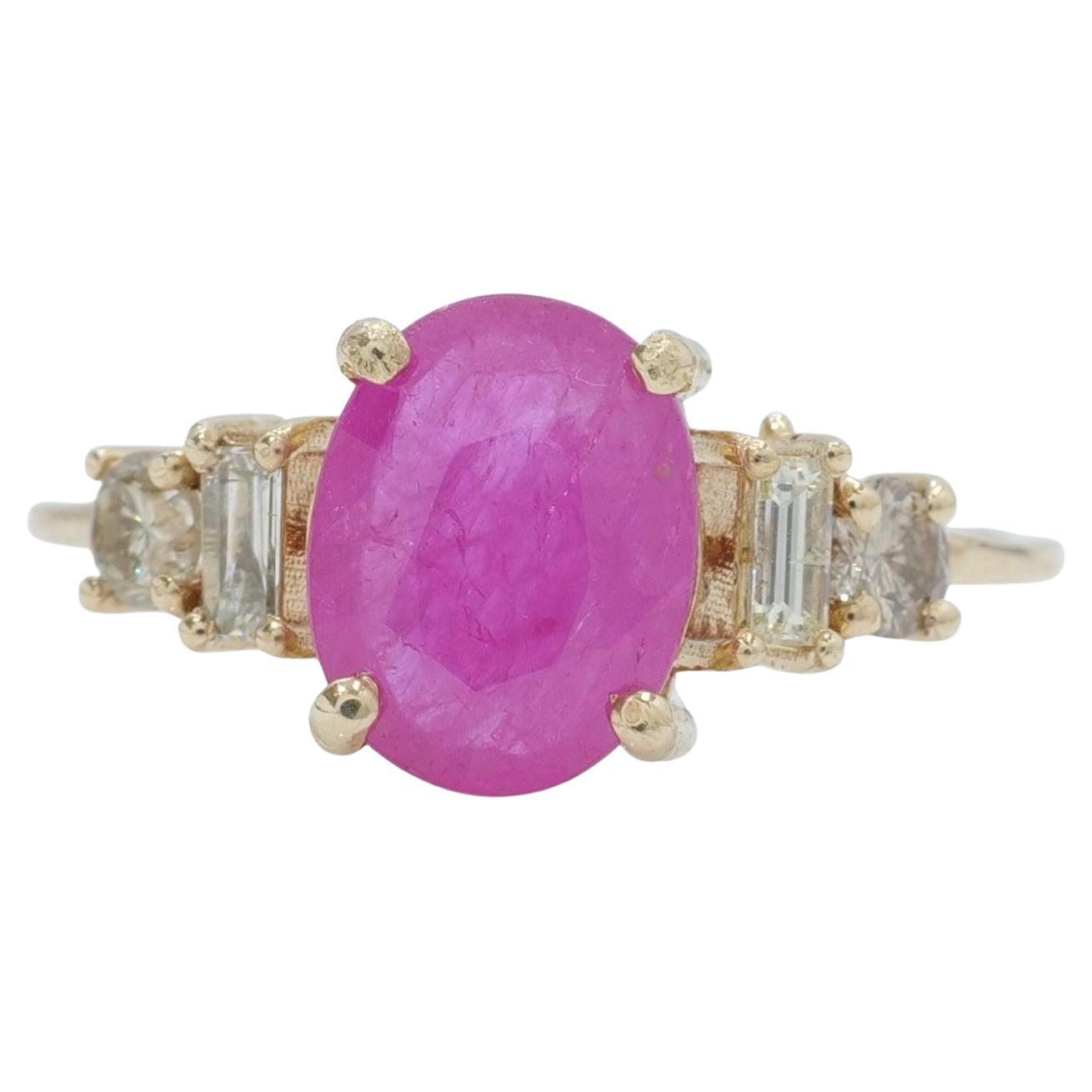 Bague en or massif 14K avec rubis ovale de 1,57ct et diamants naturels de fantaisie (certifié)