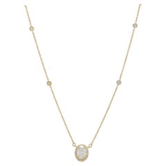 14k Solid Gold Oval Station Chain Layering Necklace with Diamonds (Certified)