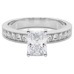 GIA 1.70 Carat Radiant Vintage Milgrain Channel 18K White Gold Diamond Ring