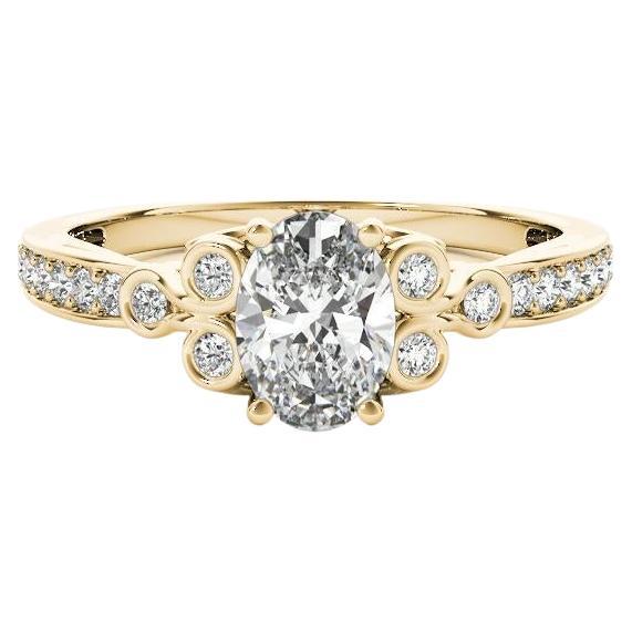 GIA 2.01ct Anillo de diamantes de oro amarillo catedral calado con bisel vintage ovalado