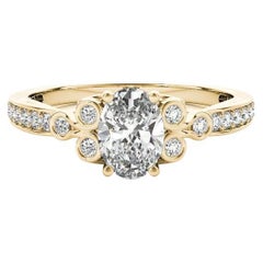 GIA 2.01ct Anillo de diamantes de oro amarillo catedral calado con bisel vintage ovalado