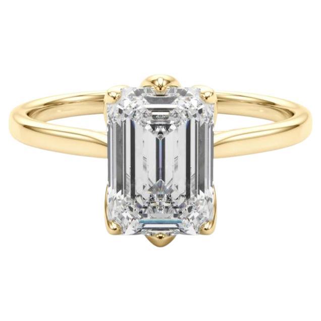 GIA Certified 1,50 Carat Emerald Solitaire Tulip Rose Diamond Ring
