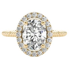GIA Certified 1.00 Carat Twisted Rope Oval Halo Cathedral Diamond Ring