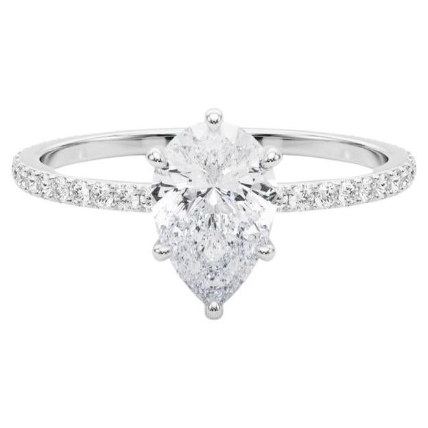 GIA Certified 1.01 Carat Pear Hidden Halo Pave Band Diamond Ring For Sale