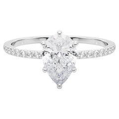 GIA Certified 1.01 Carat Pear Hidden Halo Pave Band Diamond Ring