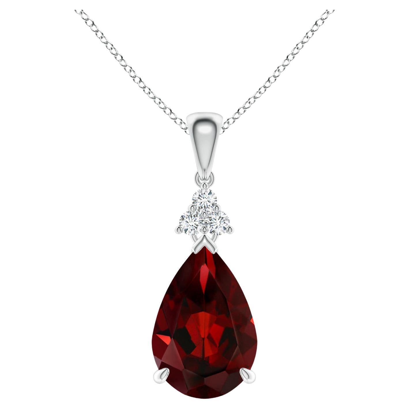 3.5ct Natural Garnet Pear Drop Pendant with Diamonds in Platinum