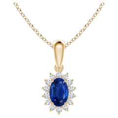 Angara 14K Gold Natural Oval Blue Sapphire Pendant with Diamond Halo