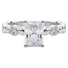 GIA 2.00ct Radiant Side Stone Bezel Band Solitaire Diamond Ring