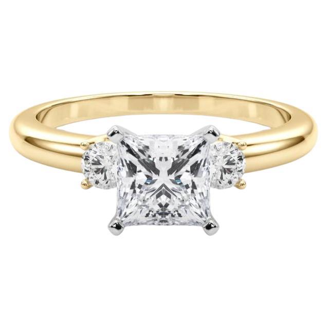 GIA 2.14ct Princess 3-Stone Past, Present
Future 18K Yellow Gold Diamond Ring