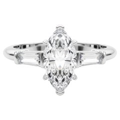 GIA Certified 2 Carat Marquise 
Baguette Three-Stone Platinum Diamond Ring