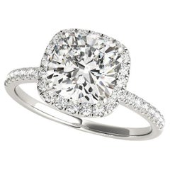 GIA Certified 2.50 Carat Halo Square Cushion Basket Set Platinum Diamond Ring