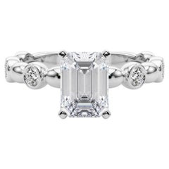 GIA 2.00ct Emerald Side Stone Bezel Band Solitaire Diamond Ring