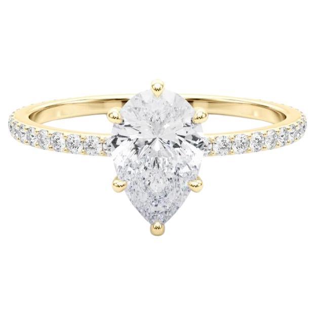 GIA Certified 1.20 Carat Pear Hidden Halo Pave Band Yellow Gold Diamond Ring For Sale