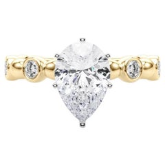 GIA 1,72ct Pear Side Stone Bezel Band Solitaire Yellow Gold Diamond Ring