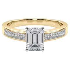 GIA 2.20ct Emerald Princess Channel Solitaire Center Yellow Gold Diamond Ring