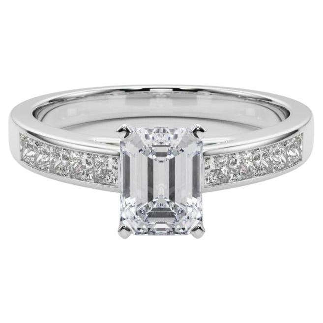 GIA 1.70ct Esmeralda Princesa Canal Solitario Centro Anillo de Diamantes de Oro Blanco