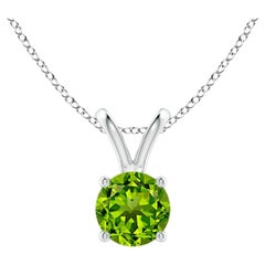 Angara Natural V-Bale Round Peridot Solitaire Pendant in 14K Solid Gold