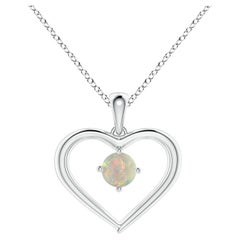 Angara Natural Solitaire Round Opal Open Heart Pendant in 14K Solid Gold